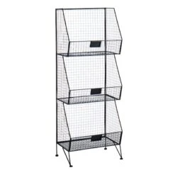 3-Tier Black Metal Mesh Shelf