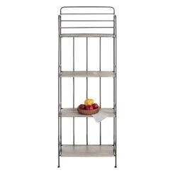 4-Tier Black Metal Baker Rack With Folding Wood Top Shelves -Hot Sale Furniture Shop 4 tier black metal baker rack with folding wood top shelves 5