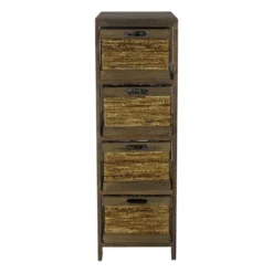 4-Tier Brown Wooden Shelf With Maize Drawers