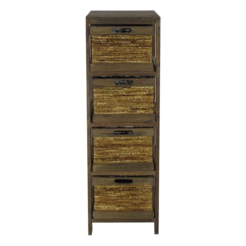 4-Tier Brown Wooden Shelf With Maize Drawers 1 4-Tier Brown Wooden Shelf With Maize Drawers