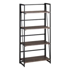 4-Tier Dakota Black & Brown Industrial Modern Bookshelf, 49"