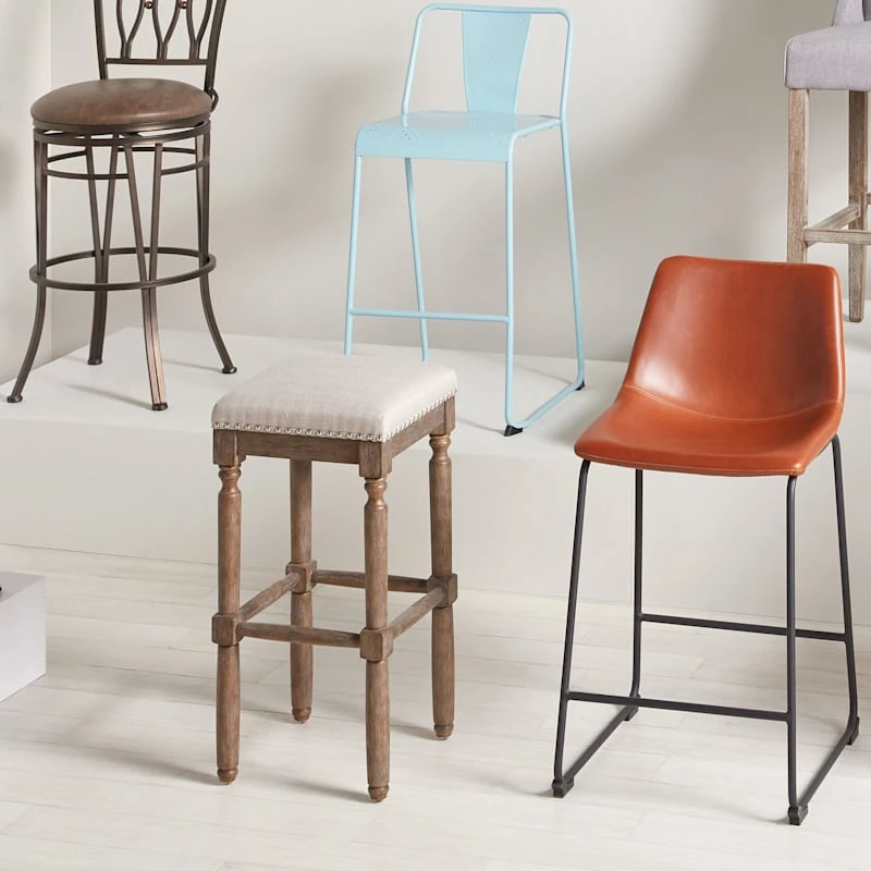 Ainsley Upholstered Tan Wood Counter Stool With Nailhead Trim, 26" 4 Ainsley Upholstered Tan Wood Counter Stool With Nailhead Trim, 26" - Image 4