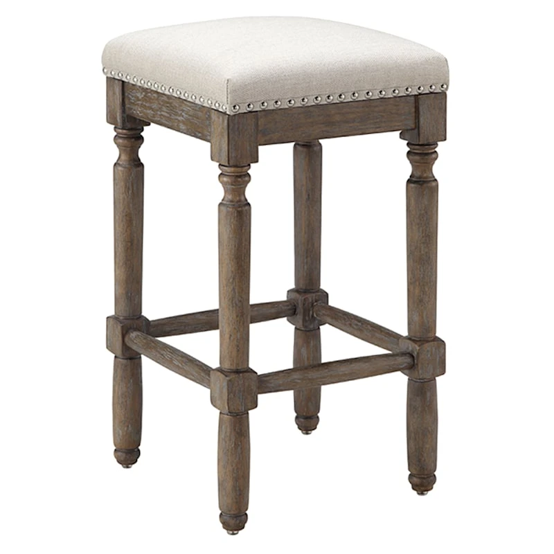 Ainsley Upholstered Tan Wood Counter Stool With Nailhead Trim, 26" 1 Ainsley Upholstered Tan Wood Counter Stool With Nailhead Trim, 26"