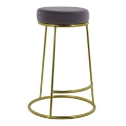 Ann Grey Velvet Counter Stool With Gold Base
