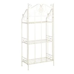 Antique White Metal Baker's Rack With Folding Shelves, 51" 7 Antique White Metal Baker's Rack With Folding Shelves, 51" -Hot Sale Furniture Shop antique white metal bakers rack with folding shelves 51 2