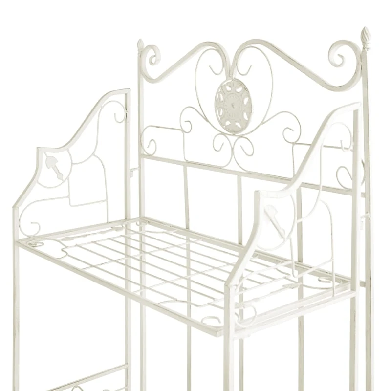 Antique White Metal Baker's Rack With Folding Shelves, 51" 4 Antique White Metal Baker's Rack With Folding Shelves, 51" - Image 4
