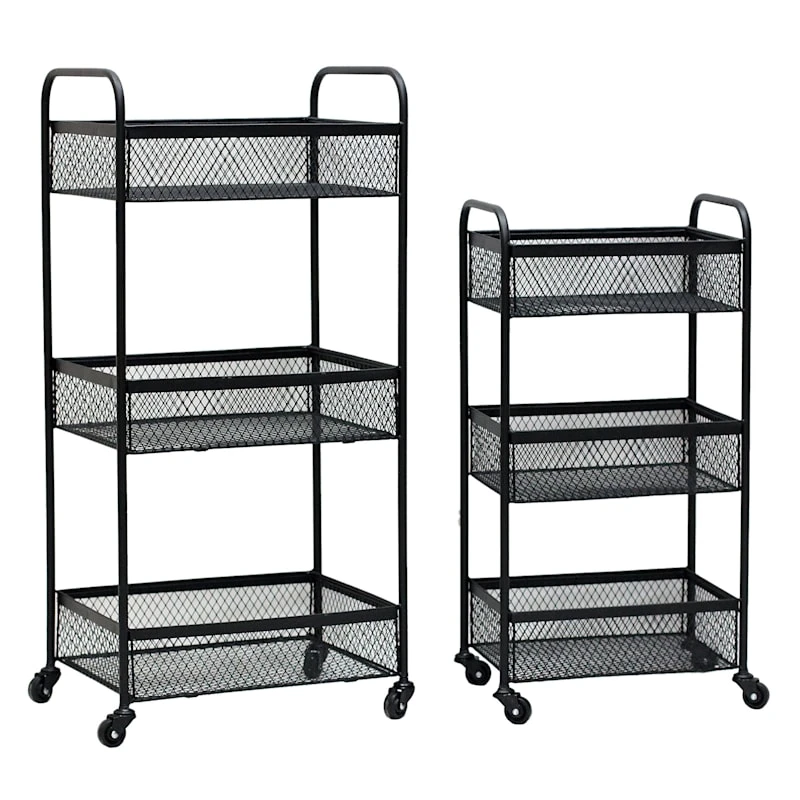 Black 3 Tier Metal Rolling Cart, 29" 1 Black 3 Tier Metal Rolling Cart, 29"