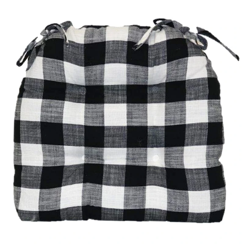 Black Cotton Buffalo Check Chair Pad 1 Black Cotton Buffalo Check Chair Pad