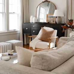 Cottage Thin Striped Ottoman -Hot Sale Furniture Shop cottage thin striped ottoman 2