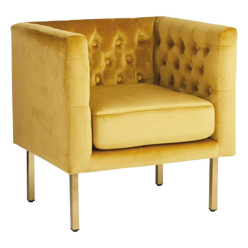 Crosby St Bendell Velvet Tufted Accent Chair, Yellow 1 Crosby St Bendell Velvet Tufted Accent Chair, Yellow