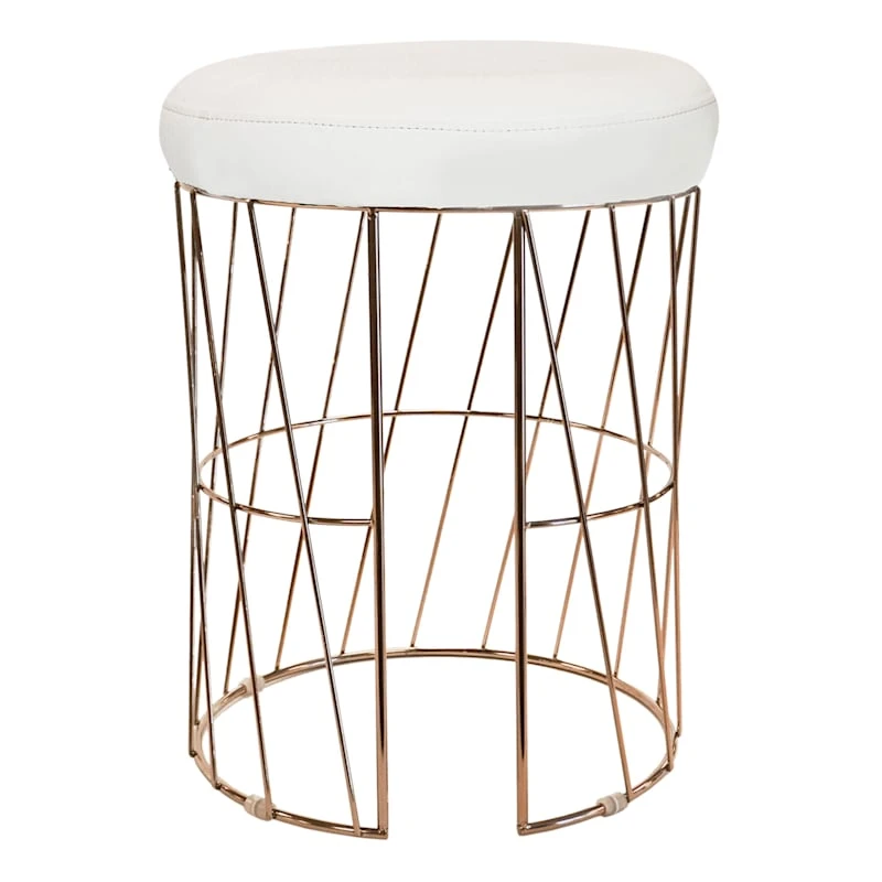 Diago Metallic Blush Wire Vanity Stool/Padded White Faux Leather Seat 1 Diago Metallic Blush Wire Vanity Stool/Padded White Faux Leather Seat