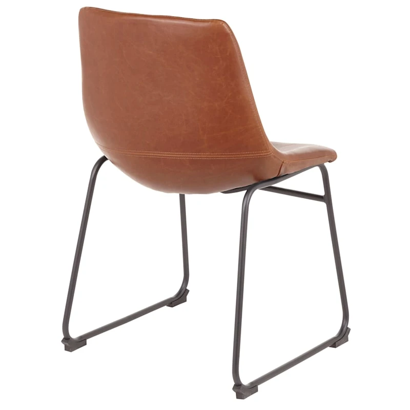 Drake Modern Industrial Faux Leather Dining Chair, Cognac 3 Drake Modern Industrial Faux Leather Dining Chair, Cognac - Image 3
