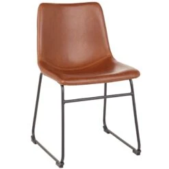 Drake Modern Industrial Faux Leather Dining Chair, Cognac