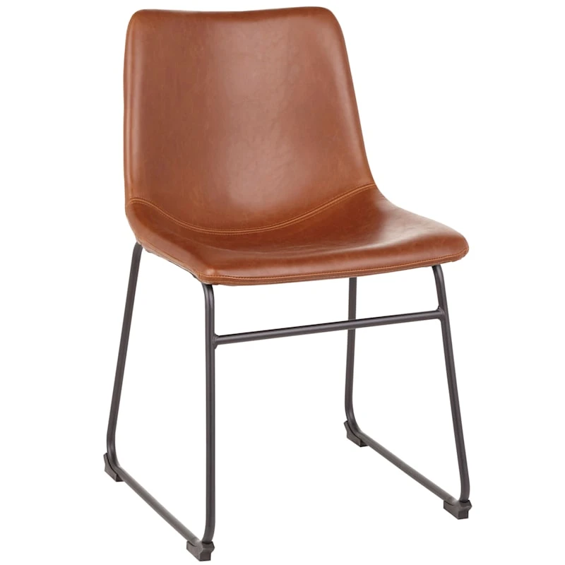 Drake Modern Industrial Faux Leather Dining Chair, Cognac 1 Drake Modern Industrial Faux Leather Dining Chair, Cognac