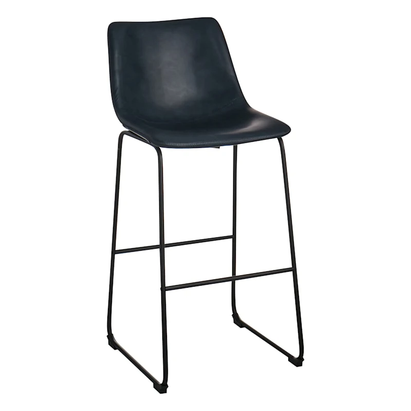 Drake Navy Blue Faux Leather Barstool 1 Drake Navy Blue Faux Leather Barstool