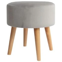 Emmy Grey Velvet Round Wood Leg Ottoman -Hot Sale Furniture Shop emmy grey velvet round wood leg ottoman 3