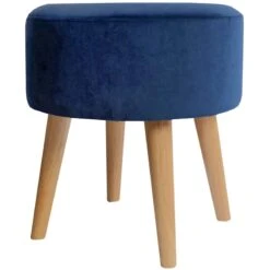 Emmy Navy Blue Velvet Round Wood Leg Ottoman -Hot Sale Furniture Shop emmy navy blue velvet round wood leg ottoman 3