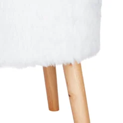 Emmy Ottoman Faux Fur With Wooden Leg, White -Hot Sale Furniture Shop emmy ottoman faux fur with wooden leg white 2