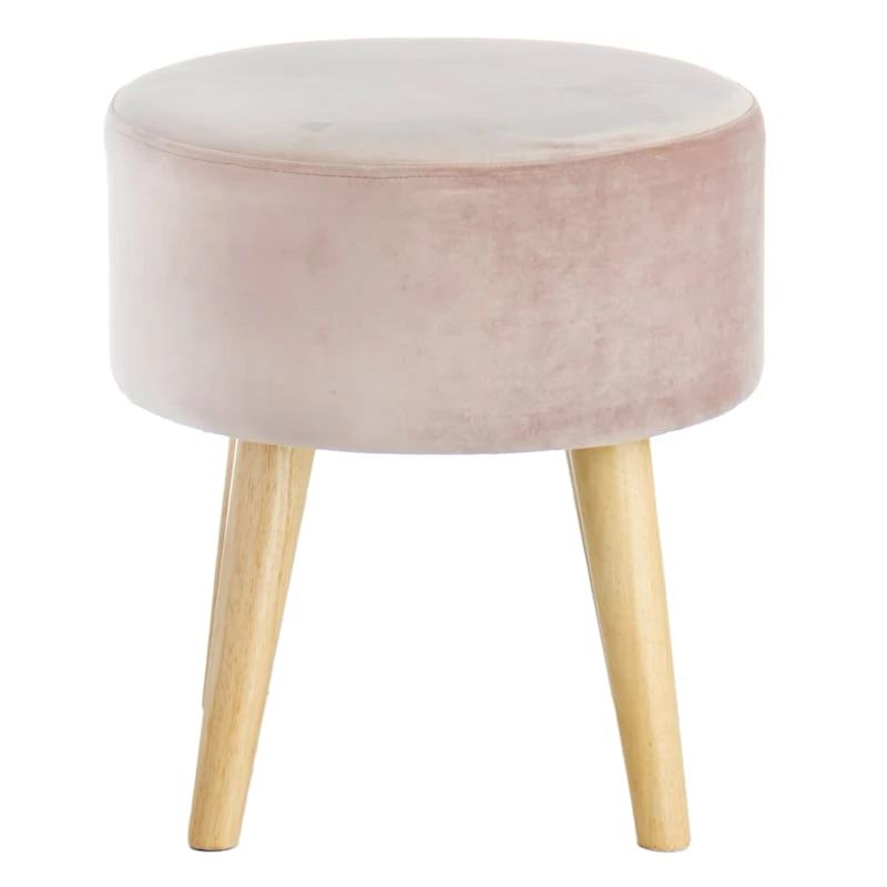 Emmy Rose Velvet Round Wooden Leg Ottoman 2 Emmy Rose Velvet Round Wooden Leg Ottoman - Image 2