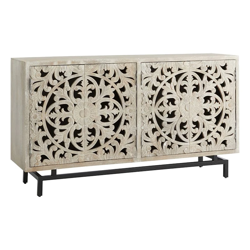 Found & Fable Carved 4-Door Sideboard 1 Found & Fable Carved 4-Door Sideboard