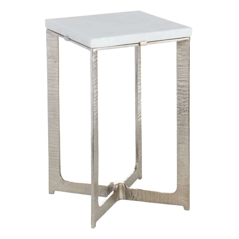 Found & Fable Judd Silver Accent Table With Marble Top 1 Found & Fable Judd Silver Accent Table With Marble Top