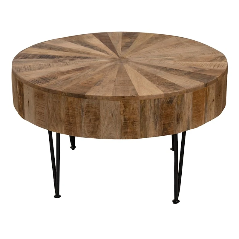 Found & Fable Round Mango Wood Coffee Table With Metal Hairpin Legs, Mango 1 Found & Fable Round Mango Wood Coffee Table With Metal Hairpin Legs, Mango