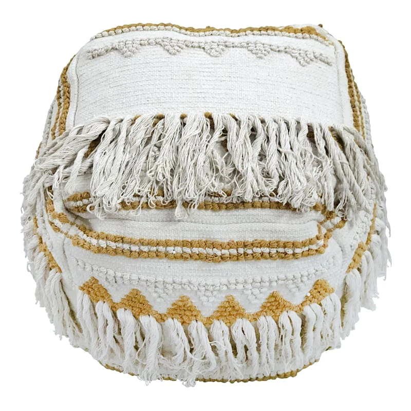 Francis Handwoven Fringe Pouf, 18" 1 Francis Handwoven Fringe Pouf, 18"