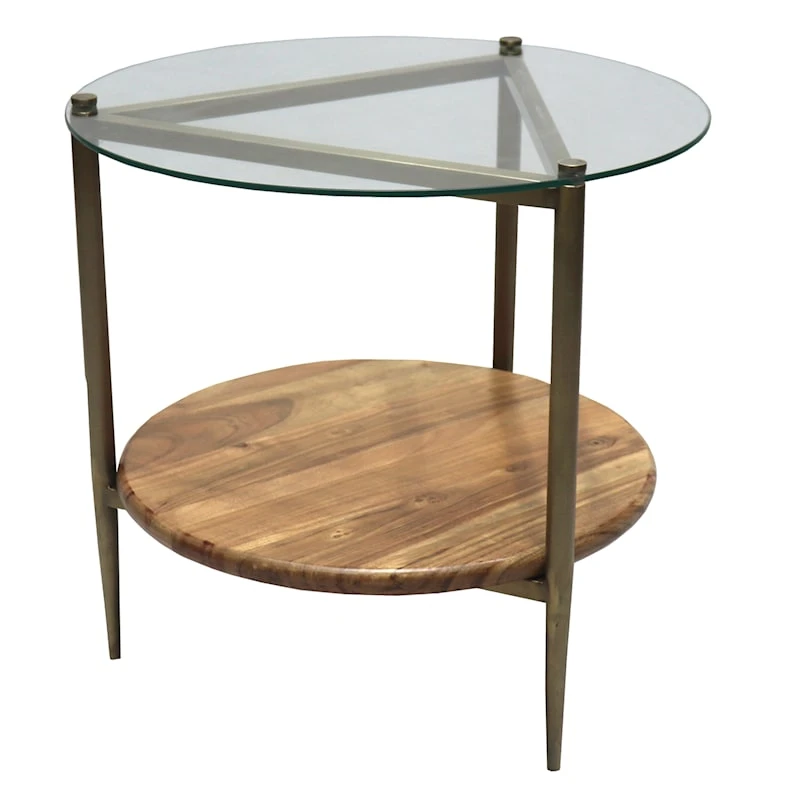 Glass Top Wood Shelf Side Table 1 Glass Top Wood Shelf Side Table