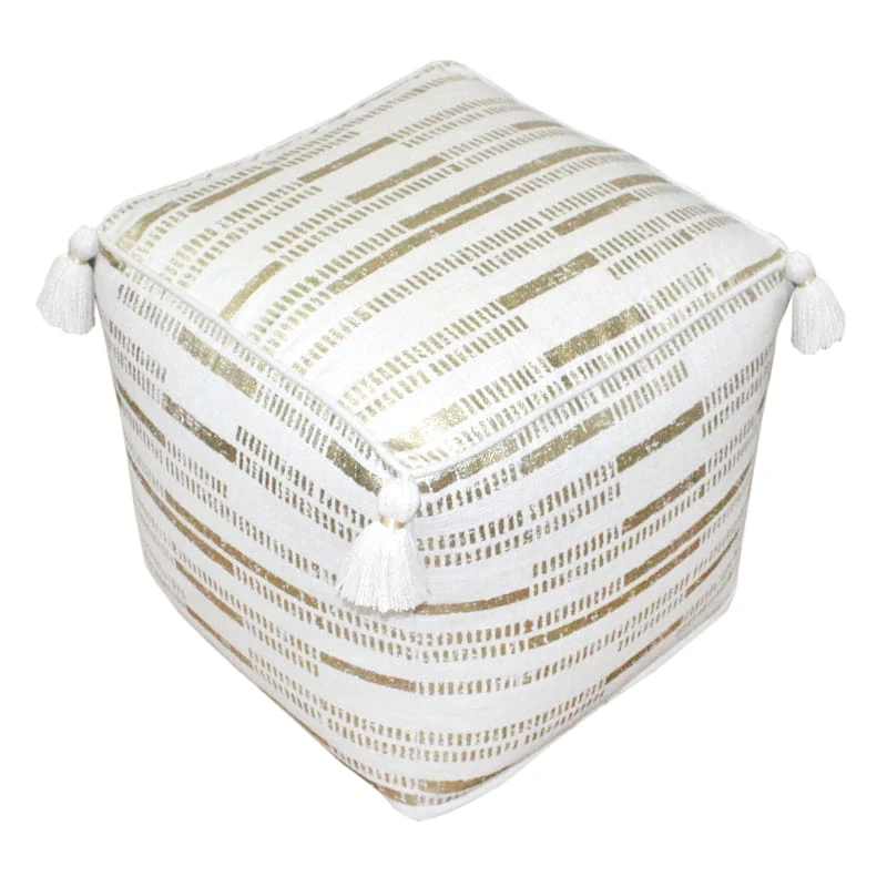 Gold Foil Print Tassel Pouf 1 Gold Foil Print Tassel Pouf