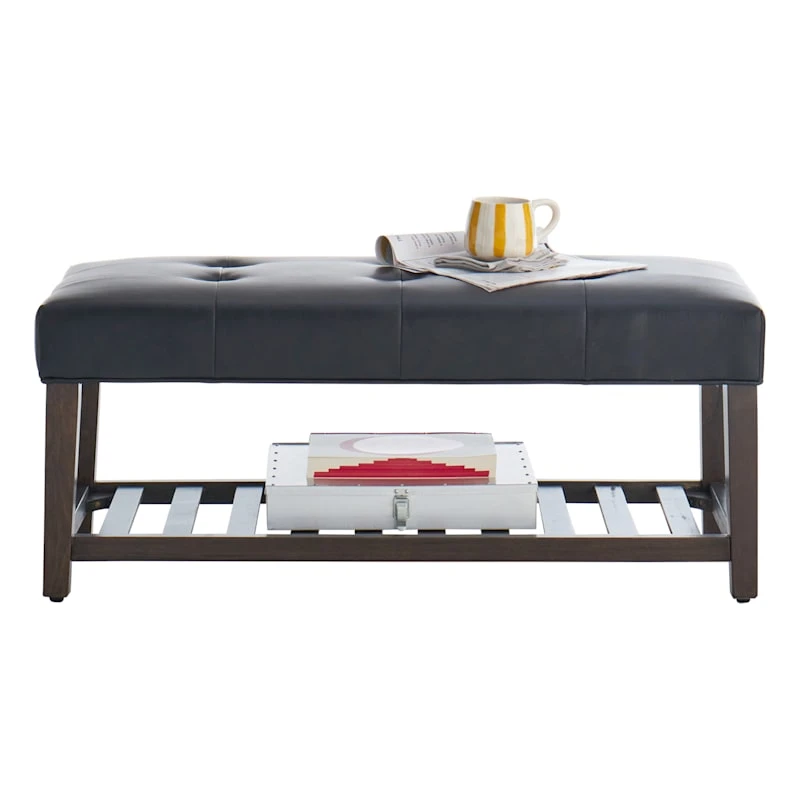 Honeybloom Collins Black Leather Bench 2 Honeybloom Collins Black Leather Bench - Image 2