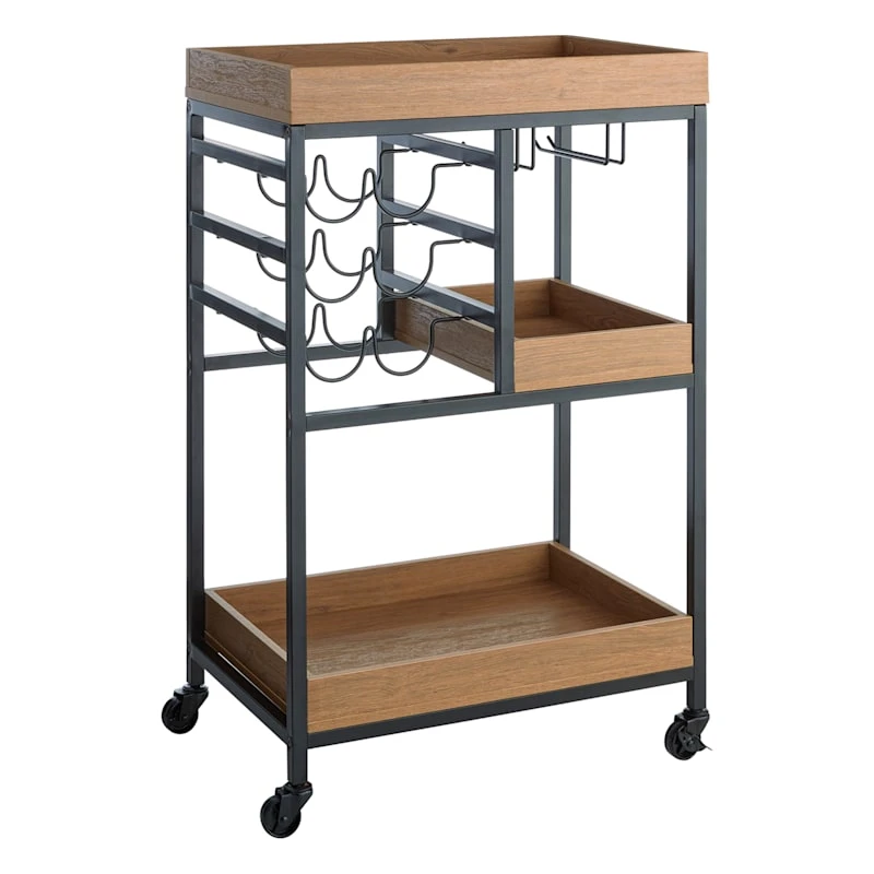 Honeybloom Jessie Wood Tray Top Bar Cart 2 Honeybloom Jessie Wood Tray Top Bar Cart - Image 2