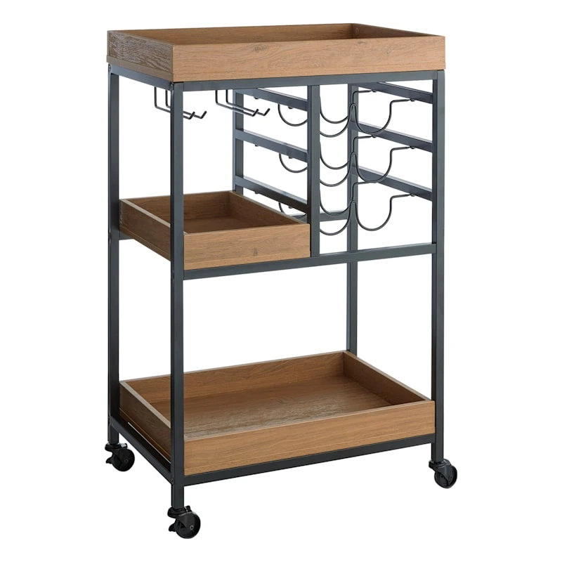 Honeybloom Jessie Wood Tray Top Bar Cart 1 Honeybloom Jessie Wood Tray Top Bar Cart