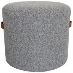 Honeybloom Rica Textured Pouf With Faux Leather Handles, Grey