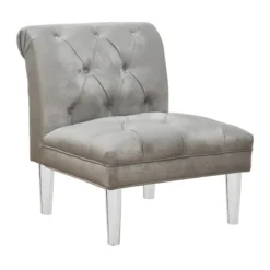 Laila Ali Grey Tufted Accent Chair With Clear Acrylic Legs