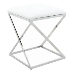 Laila Ali Modern White Velvet Ottoman