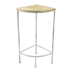 Metal Corner Plant Stand With Wood Top Grey, Small