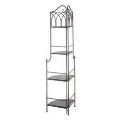Metal Corner Rack With Brown Decorative Arch & Folding Wood-Top Shelves, 63" 8 Metal Corner Rack With Brown Decorative Arch & Folding Wood-Top Shelves, 63" -Hot Sale Furniture Shop metal corner rack with brown decorative arch folding wood top shelves 63 2