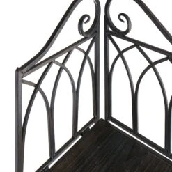 Metal Corner Rack With Brown Decorative Arch & Folding Wood-Top Shelves, 63" 9 Metal Corner Rack With Brown Decorative Arch & Folding Wood-Top Shelves, 63" -Hot Sale Furniture Shop metal corner rack with brown decorative arch folding wood top shelves 63 3