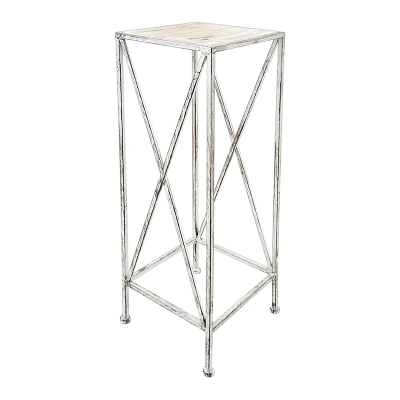 Metal Plant Stand With Wood Top Grey, Large 1 Metal Plant Stand With Wood Top Grey, Large