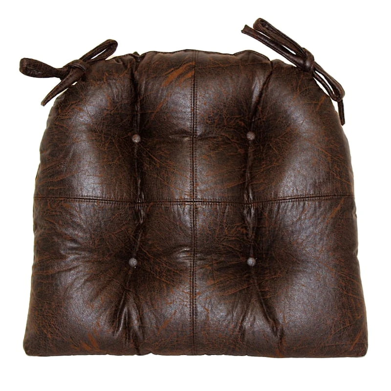 Nubuck Brown Faux Leather Quarter Panel Chair Pad/Ties 1 Nubuck Brown Faux Leather Quarter Panel Chair Pad/Ties