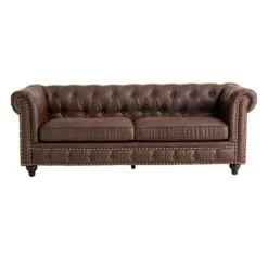 Providence Chesterfield Brown Faux Leather Tufted Sofa, 79" -Hot Sale Furniture Shop providence chesterfield brown faux leather tufted sofa 79 2