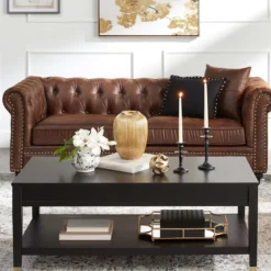 Providence Chesterfield Brown Faux Leather Tufted Sofa, 79" -Hot Sale Furniture Shop providence chesterfield brown faux leather tufted sofa 79 5