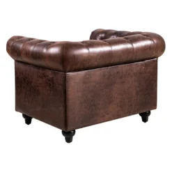 Providence Chesterfield Tufted Brown Faux Leather Rolled Armchair -Hot Sale Furniture Shop providence chesterfield tufted brown faux leather rolled armchair 2