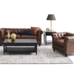 Providence Chesterfield Tufted Brown Faux Leather Rolled Armchair -Hot Sale Furniture Shop providence chesterfield tufted brown faux leather rolled armchair 3