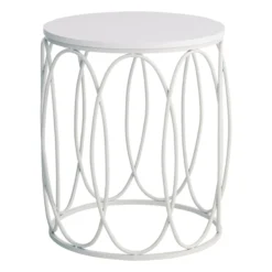 Providence Glam Oval White Drum Table, Small