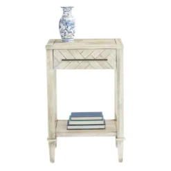 Providence Kate 1-Drawer 1-Shelf Parquet Wood Side Table -Hot Sale Furniture Shop providence kate 1 drawer 1 shelf parquet wood side table 3