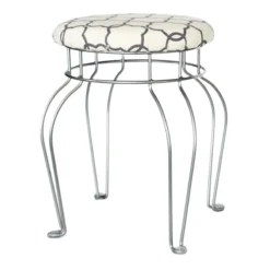 Quatrefoil Silver Wire Vanity Stool/Ivory Printed Fabric Seat