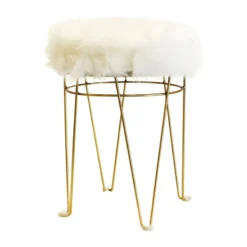 Rion White Faux Fur & Gold Vanity Stool