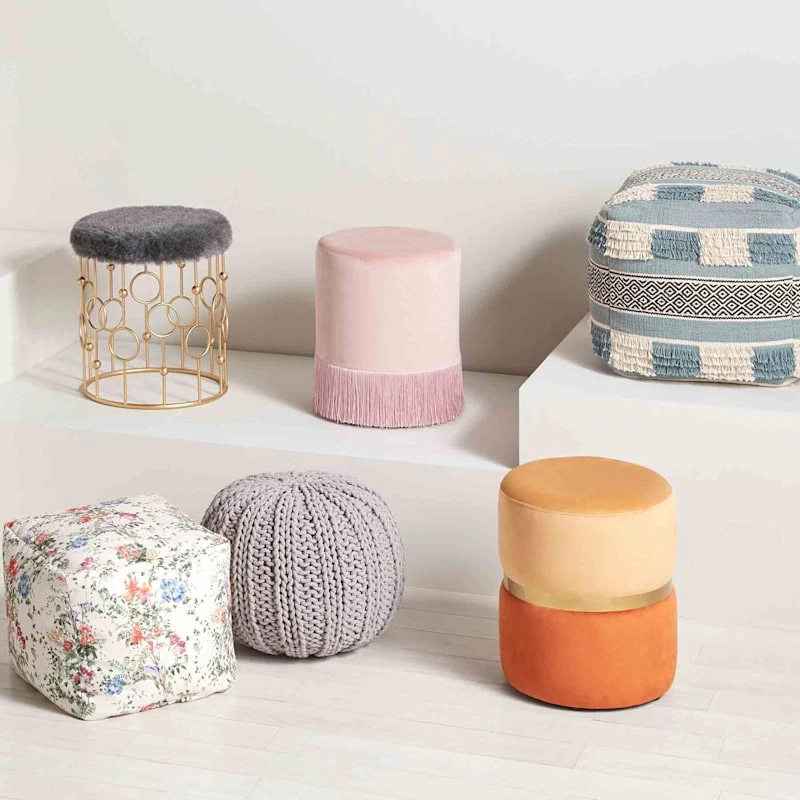 Round Ottoman With Fringe, Blush Velvet 2 Round Ottoman With Fringe, Blush Velvet - Image 2