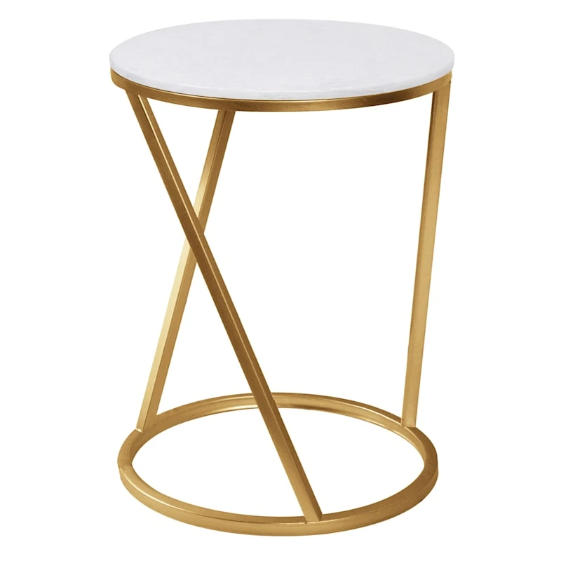 Round Quartz Top Accent Table With Gold Metal Base, Large 1 Round Quartz Top Accent Table With Gold Metal Base, Large